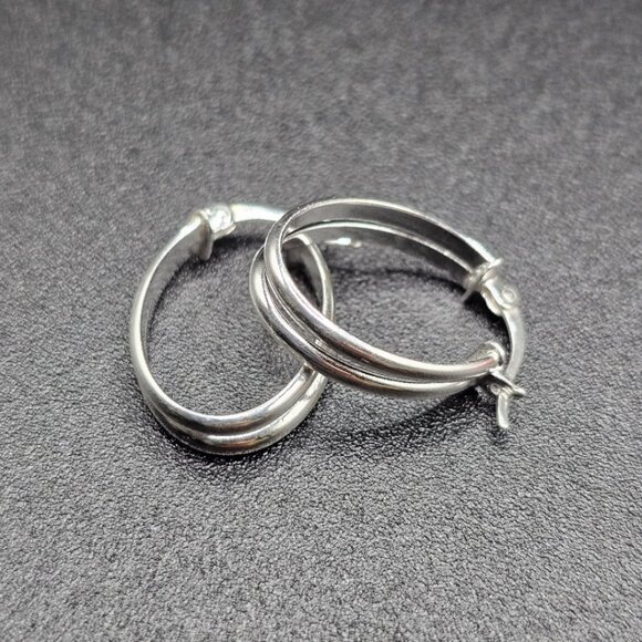 Sterling Silver 925 Rhodium Plated Double Oval Hoop Earrings 18mm - Picture 2 of 12